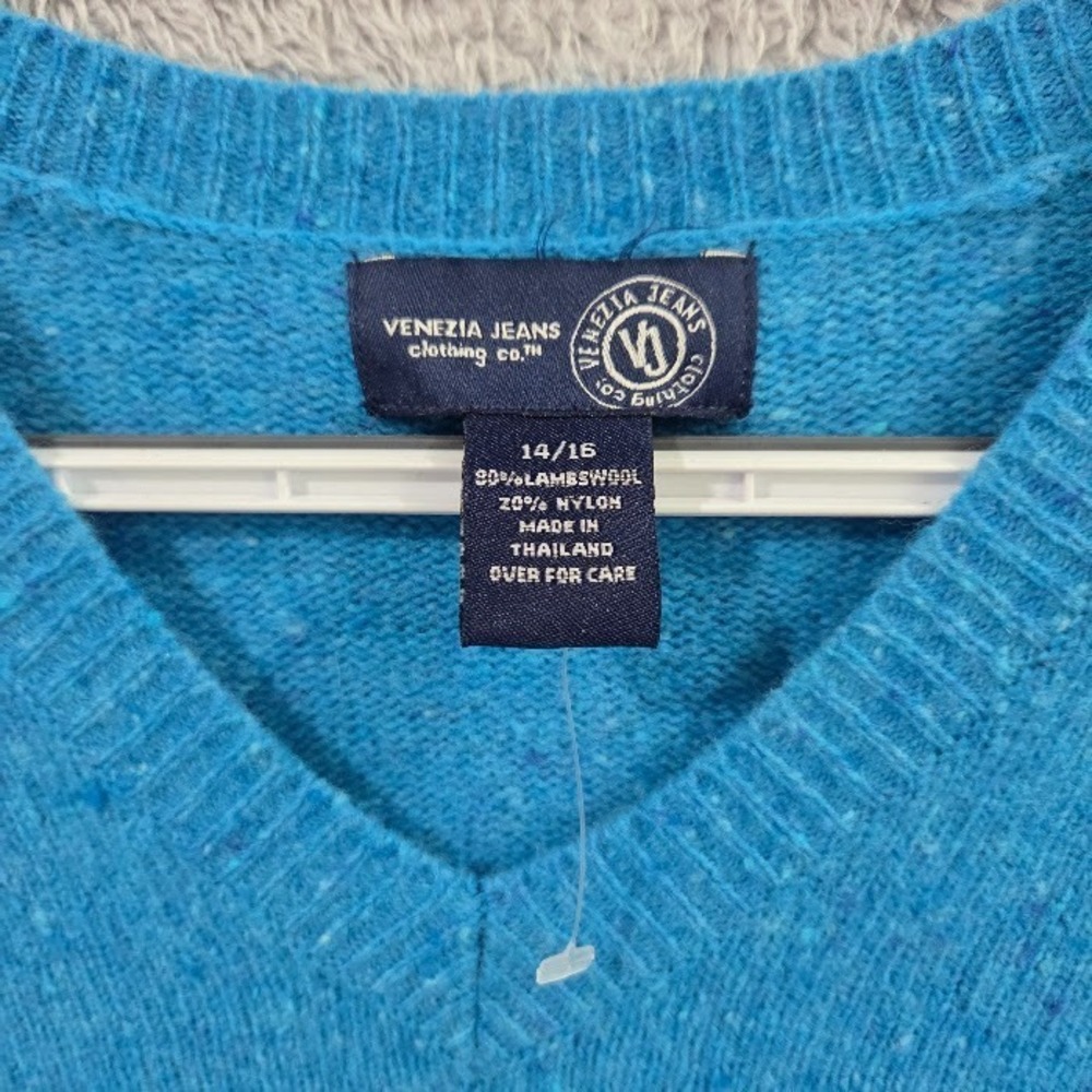 Venezia Jeans Co Blue Lambswool Blend V-Neck Pullover Sweater Women's XL (14/16) - Picture 3 of 11